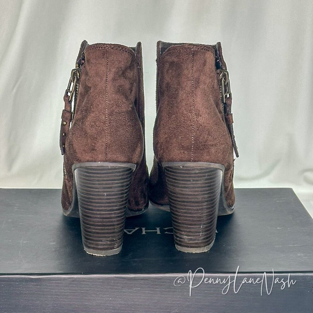 Michael Shannon Suede Ginnie Ankle Booties Size 7.5 Dark Brown - Picture 5 of 11